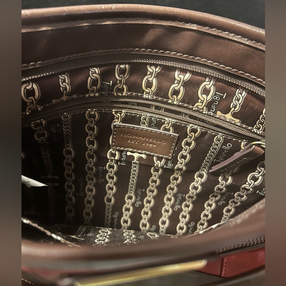 UC Tignanello Red & Brown Leather Shoulder Bag Handbag Purse - Picture 5 of 14